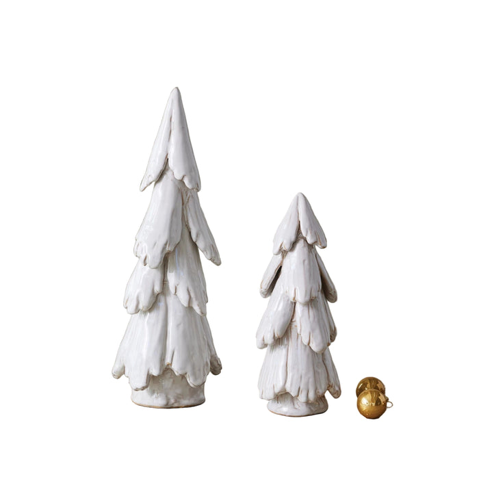 Stoneware Tree, Reactive Glaze, White