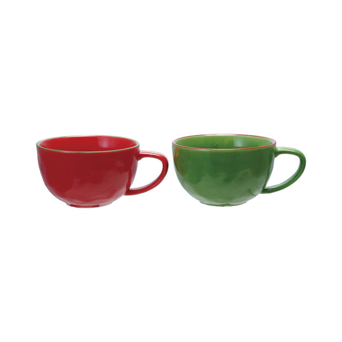 4-3/4" Round x 3"H 14 oz. Stoneware Mug with Colored Rim, 2 Colors
