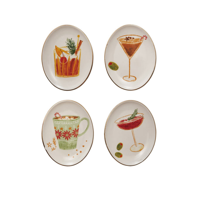 Oval Stoneware Dish with Cocktail Image, 4 Styles ©