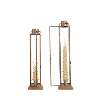 Metal & Glass Lantern Taper Holder - Gold