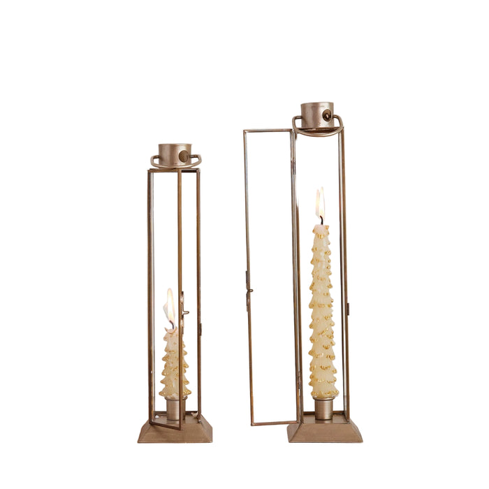 Metal & Glass Lantern Taper Holder - Gold