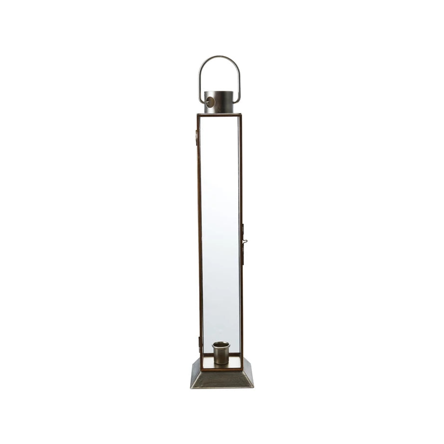 Metal & Glass Lantern Taper Holder - Gold