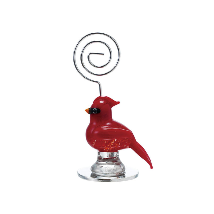 Hand-Blown Glass & Metal Cardinal Place Card/Photo Holder, Red