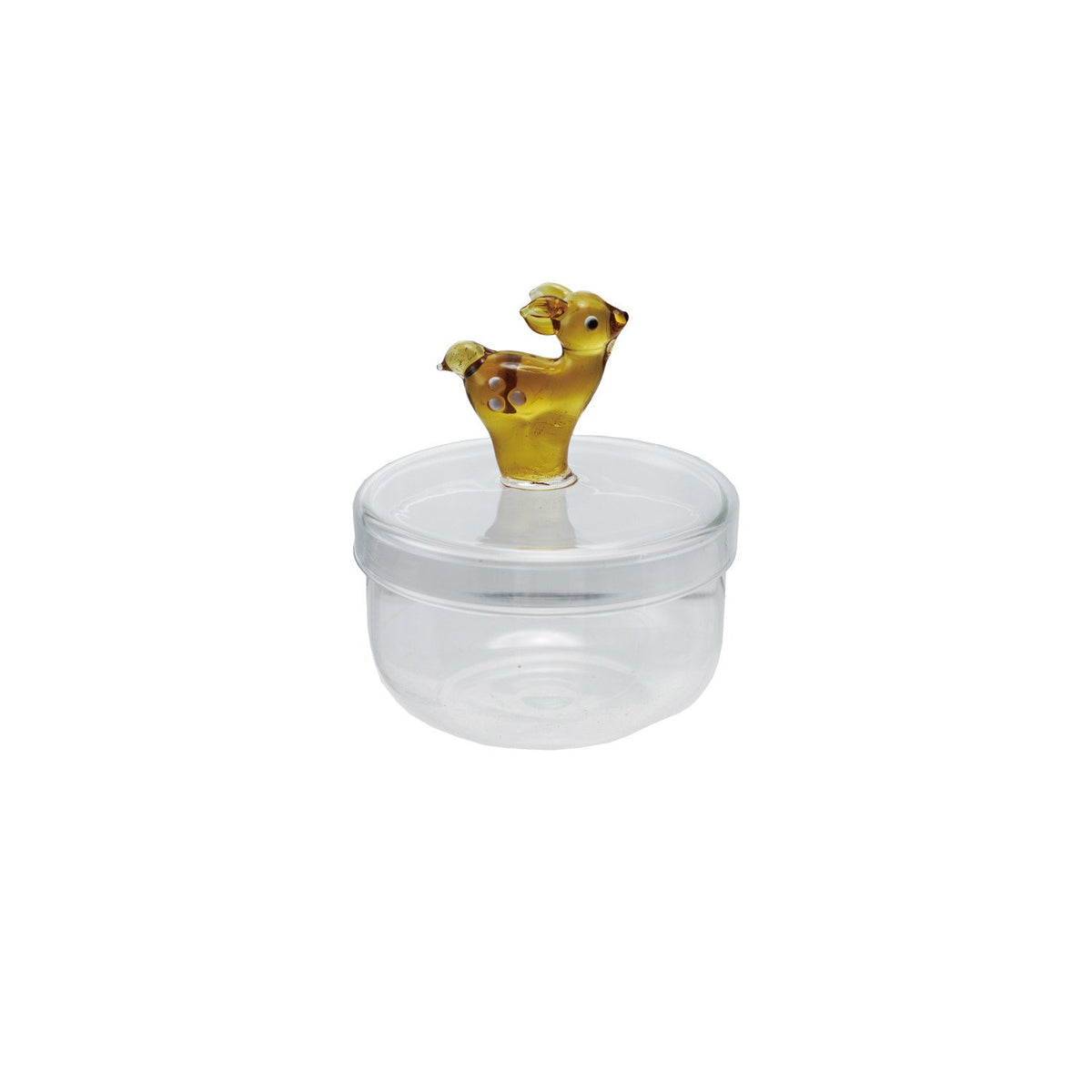 Glass Jar with Lid & Hand-Blown Deer Handle, Brown