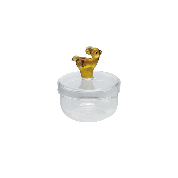 Glass Jar with Lid & Hand-Blown Deer Handle, Brown