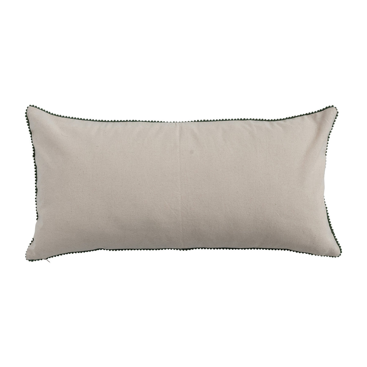 Cotton & Linen Lumbar Pillow with Tree Pattern, Beads & Mini Pom Pom Trim