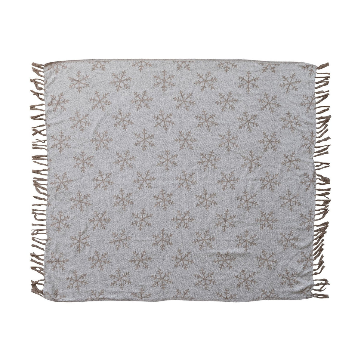 Woven Recycled Fabric Jacquard Throw with Snowflake Pattern & Fringe