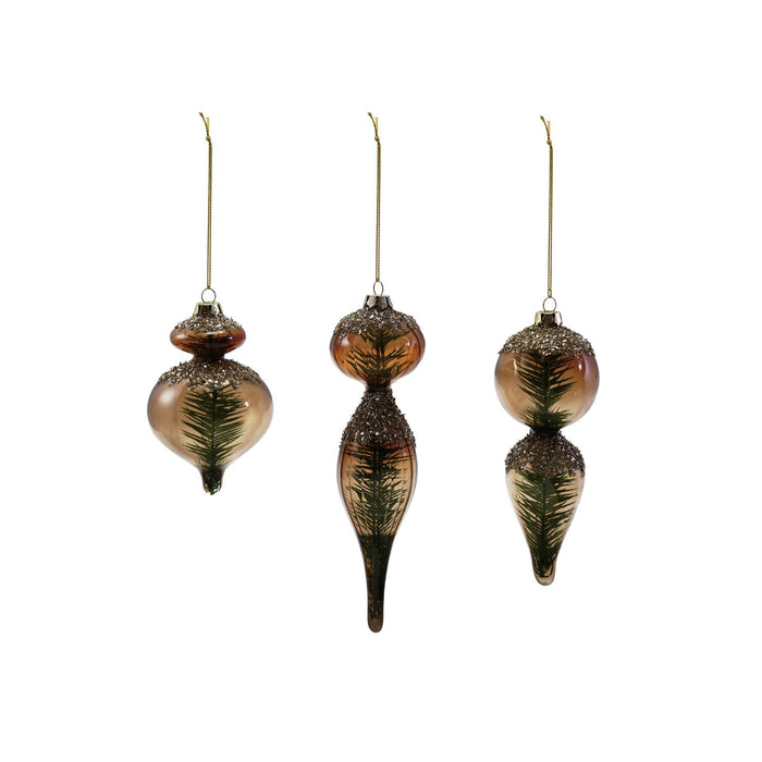 Glass Ornament with Mica Flakes & Bottle Brush Tree Inside, 3 Styles