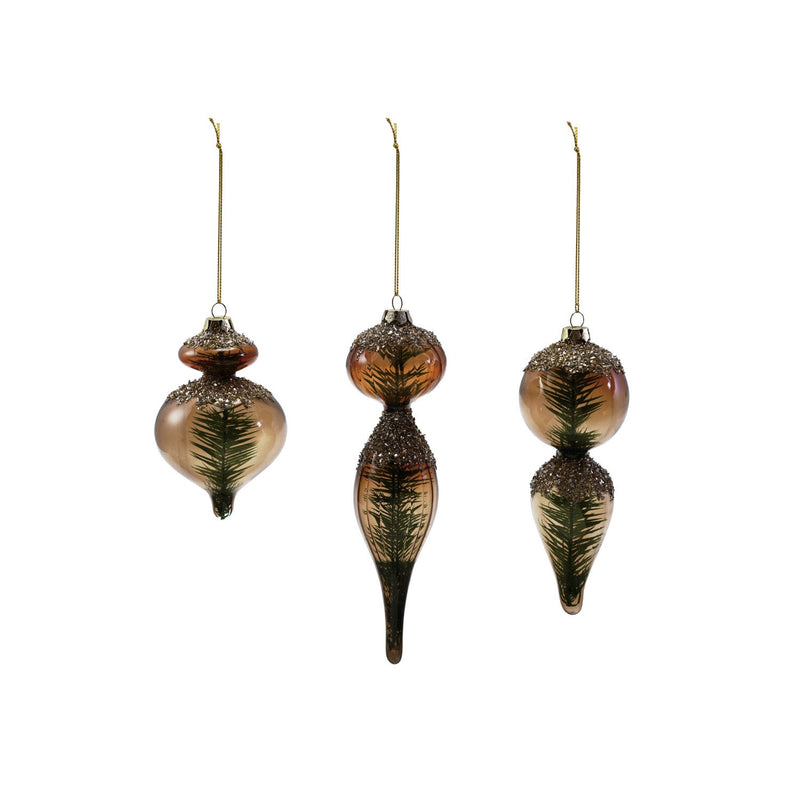 Glass Ornament with Mica Flakes & Bottle Brush Tree Inside, 3 Styles