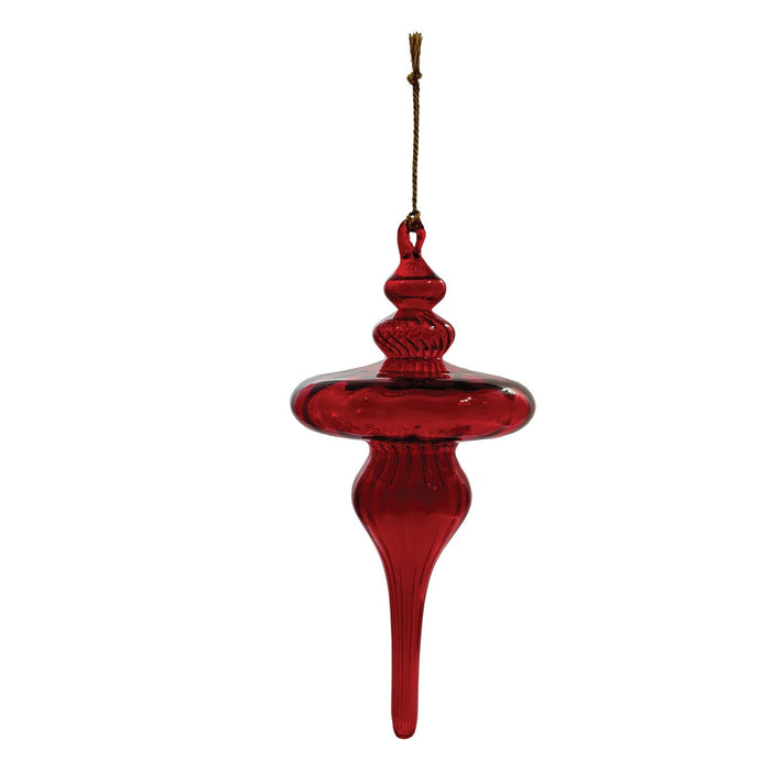 8-1/2"H Hand-Blown Glass Finial Ornament, Red