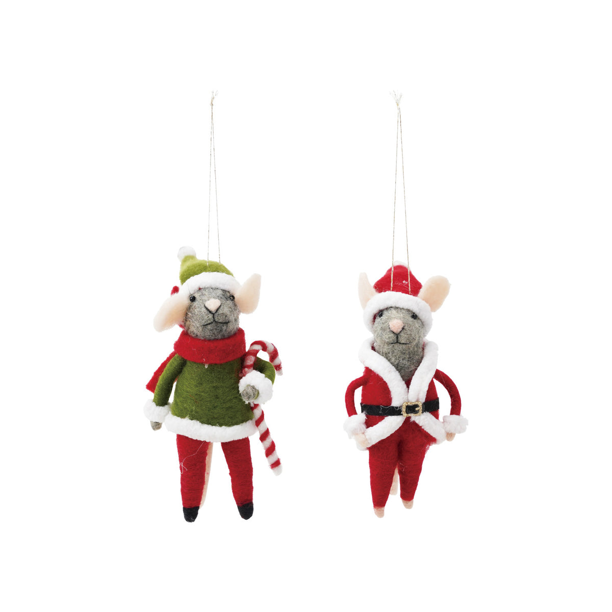 Handmade Wool Felt Mouse Ornament, Red & Green, 2 Styles