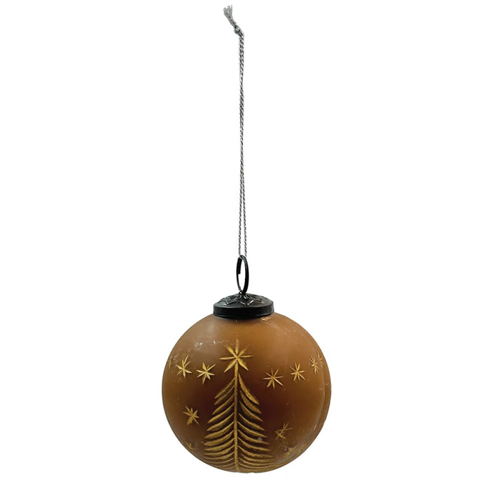 Glass Ball Ornament w/Etched Trees & Stars - 2 sizes