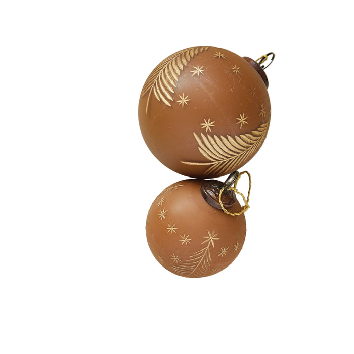 Glass Ball Ornament w/Etched Trees & Stars - 2 sizes