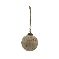 Round Embossed Glass Ball Ornament, Distressed Frosted Finish, Terra-cotta
