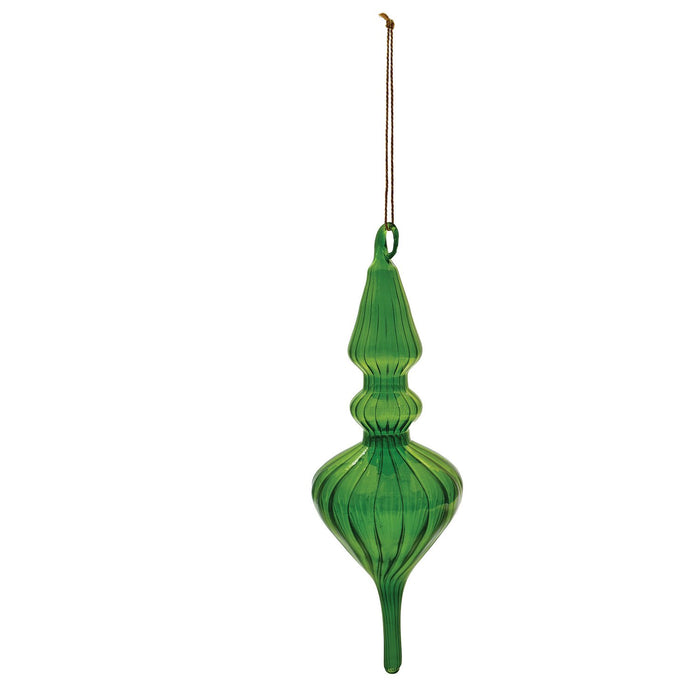 11"H Hand-Blown Glass Finial Ornament, Green