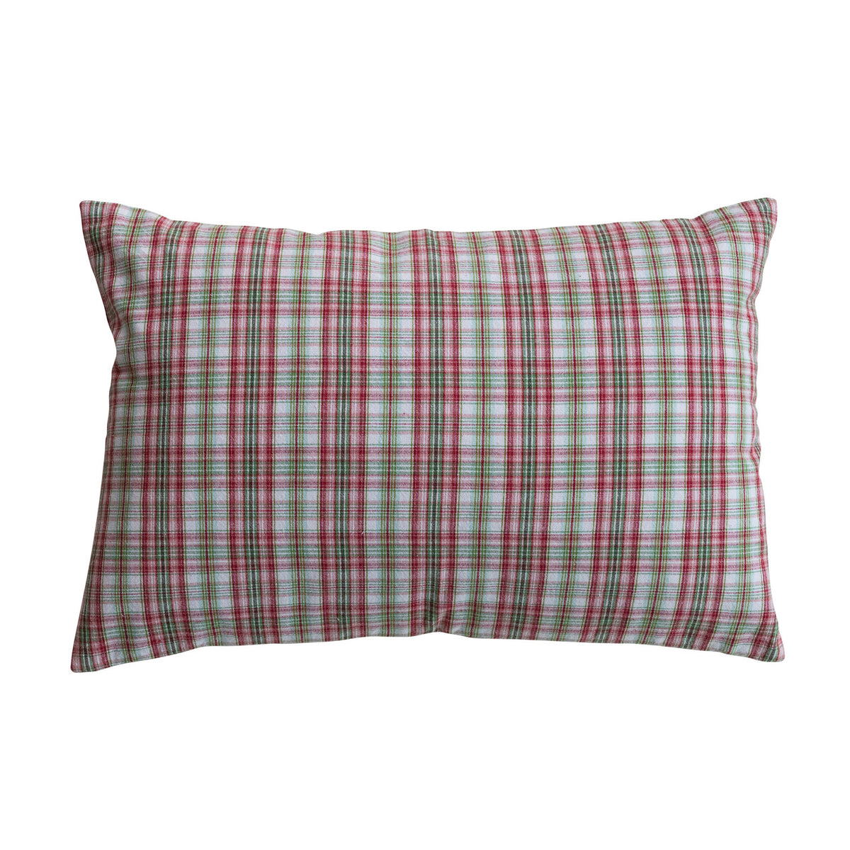 Woven Cotton Lumbar Pillow with Plaid Pattern