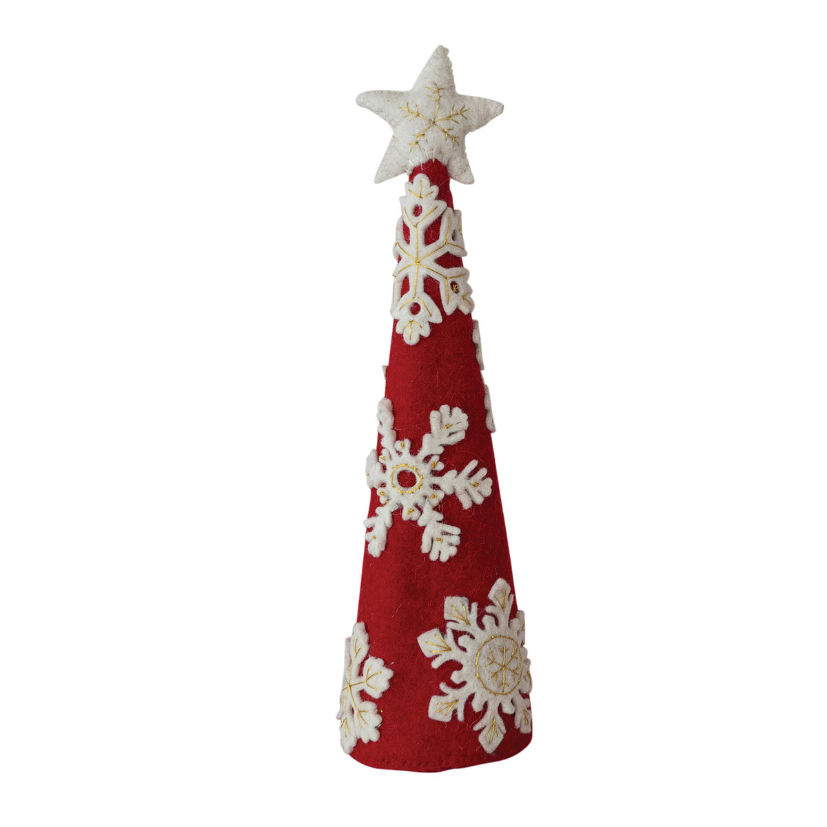 Wool Felt Tree with Star, Snowflakes & Embroidery