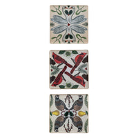 Enameled Metal Trays with Seasonal Botanicals, Birds & Gold Edges