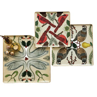 Enameled Metal Trays with Seasonal Botanicals, Birds & Gold Edges