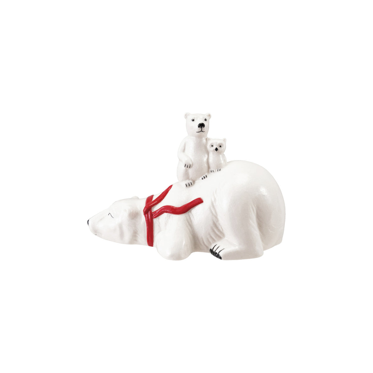 Polar Bear with Scarf, Cub & Owl, White, Red & Black