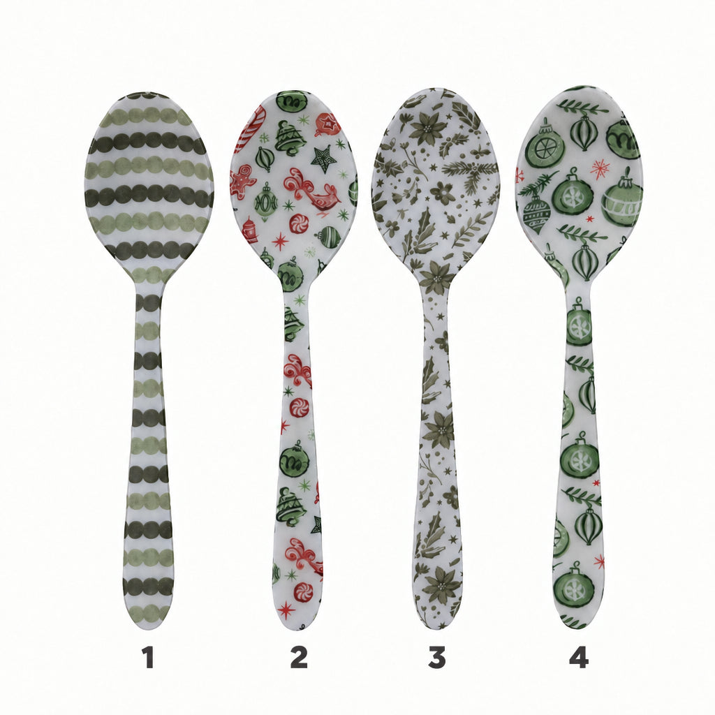 Enameled Stainless Steel Spoon with Holiday Pattern