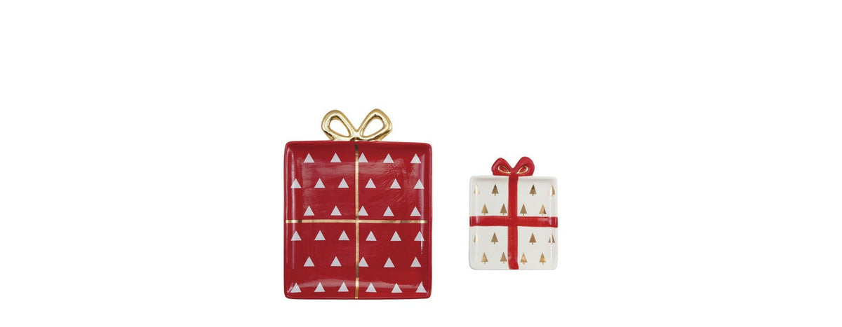 Stoneware Gift Shaped Dishes with Patterns & Gold