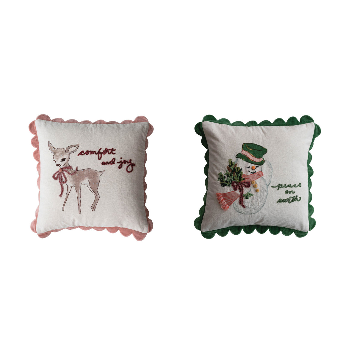 20" Square Cotton & Linen Pillow with Saying & Scalloped Flange, 2 Styles Â©