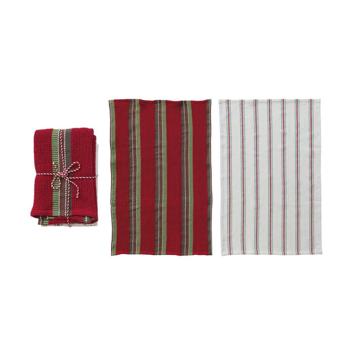 Waffle Weave Tea Towels & Mango Wood Cheese/Serving Board, Set of 3 Tied with Cord