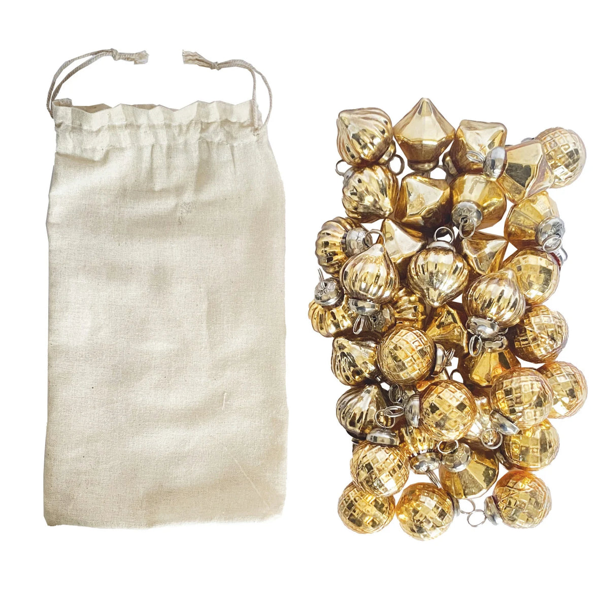 Mercury Glass Ornaments in Bag, Gold Finish, Set of 36