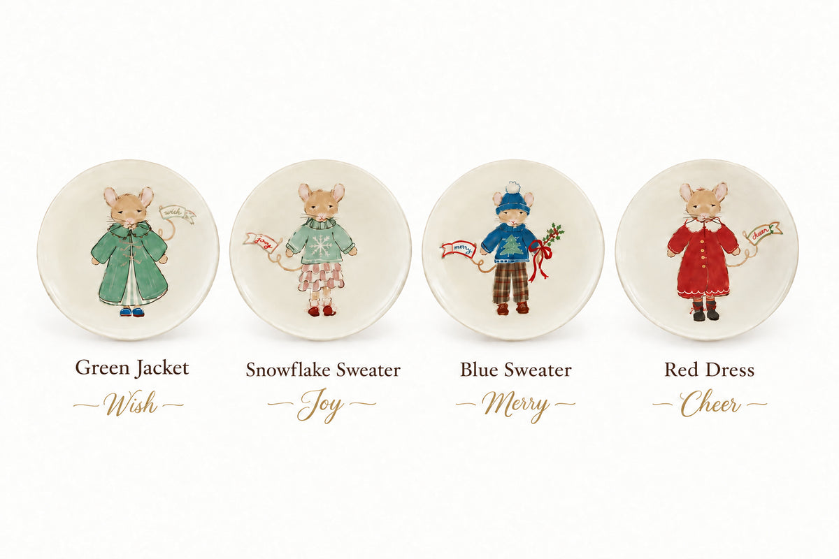 Stoneware Plate with Festive Mouse & Holiday Word Tag on Tail