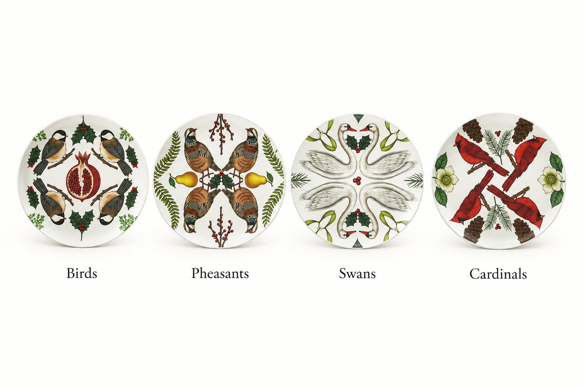 Melamine Plate with Seasonal Botanicals & Animals, Matte Finish