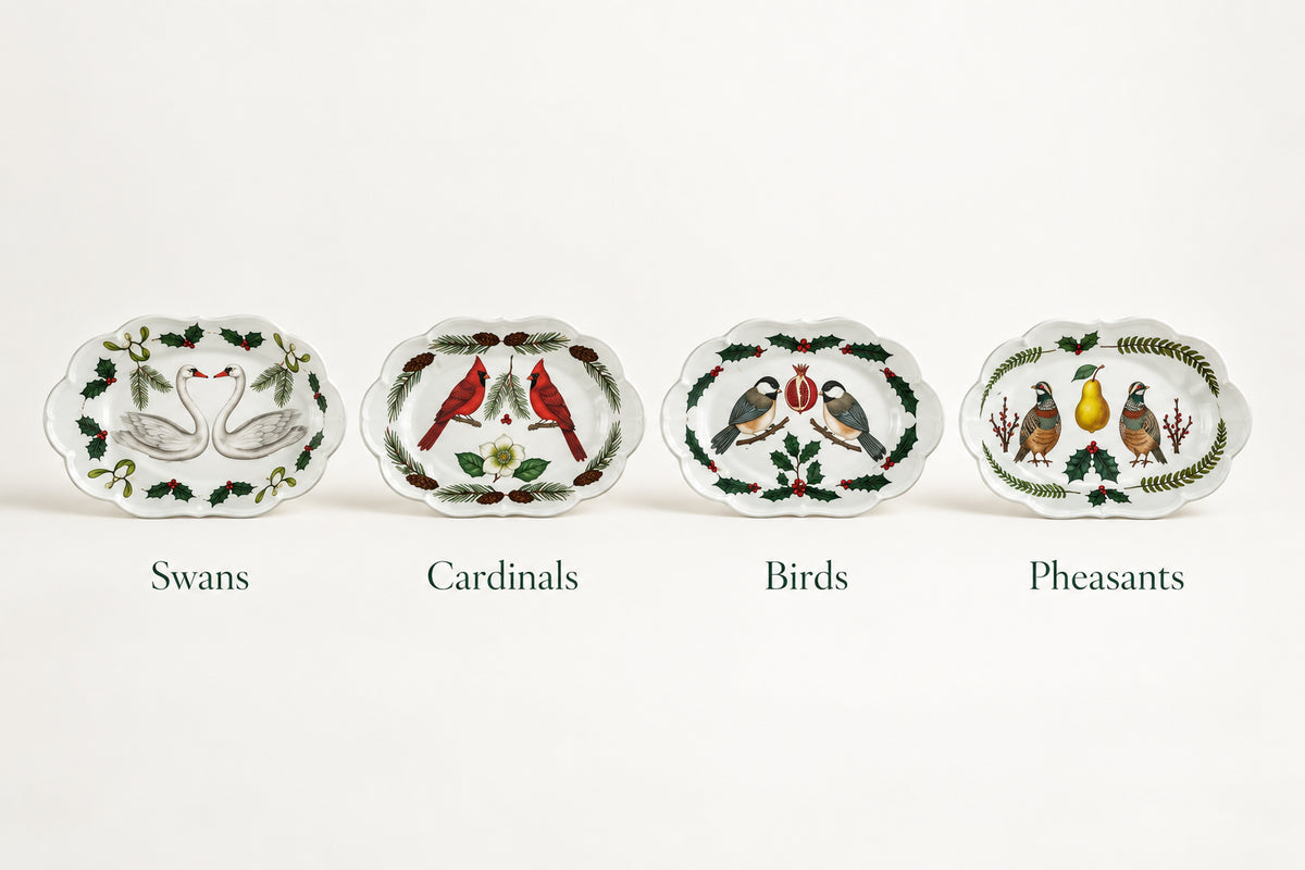 Melamine Scalloped Dish with Seasonal Botanicals & Animals, Matte Finish, 4 Styles