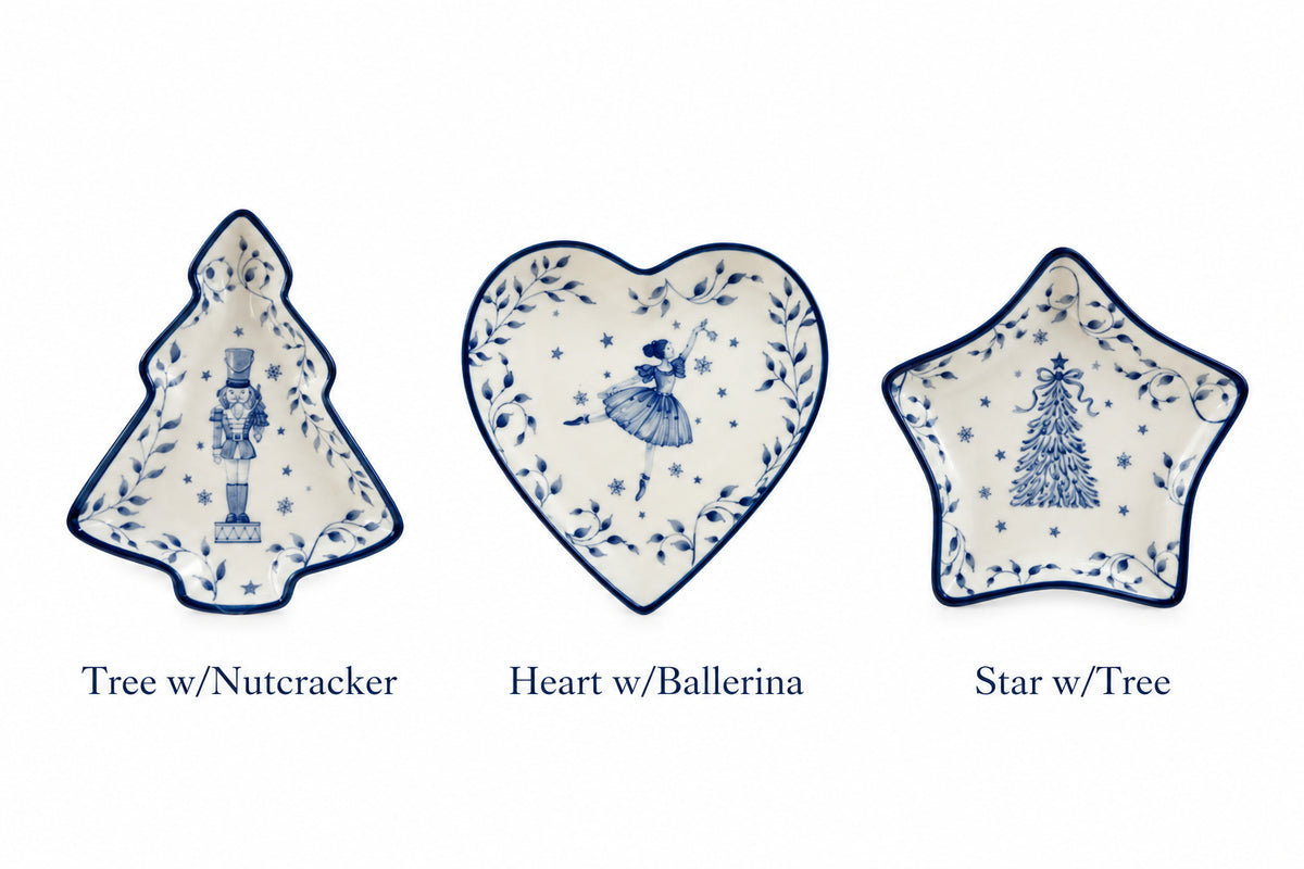 Ceramic Shaped Dish with Holiday Image, White & Blue, 3 Styles