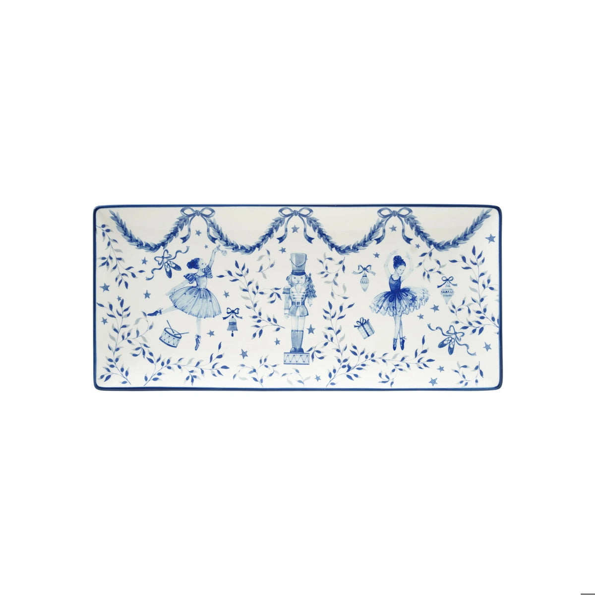 Stoneware Tray with Ballerinas & Nutcracker, White & Blue