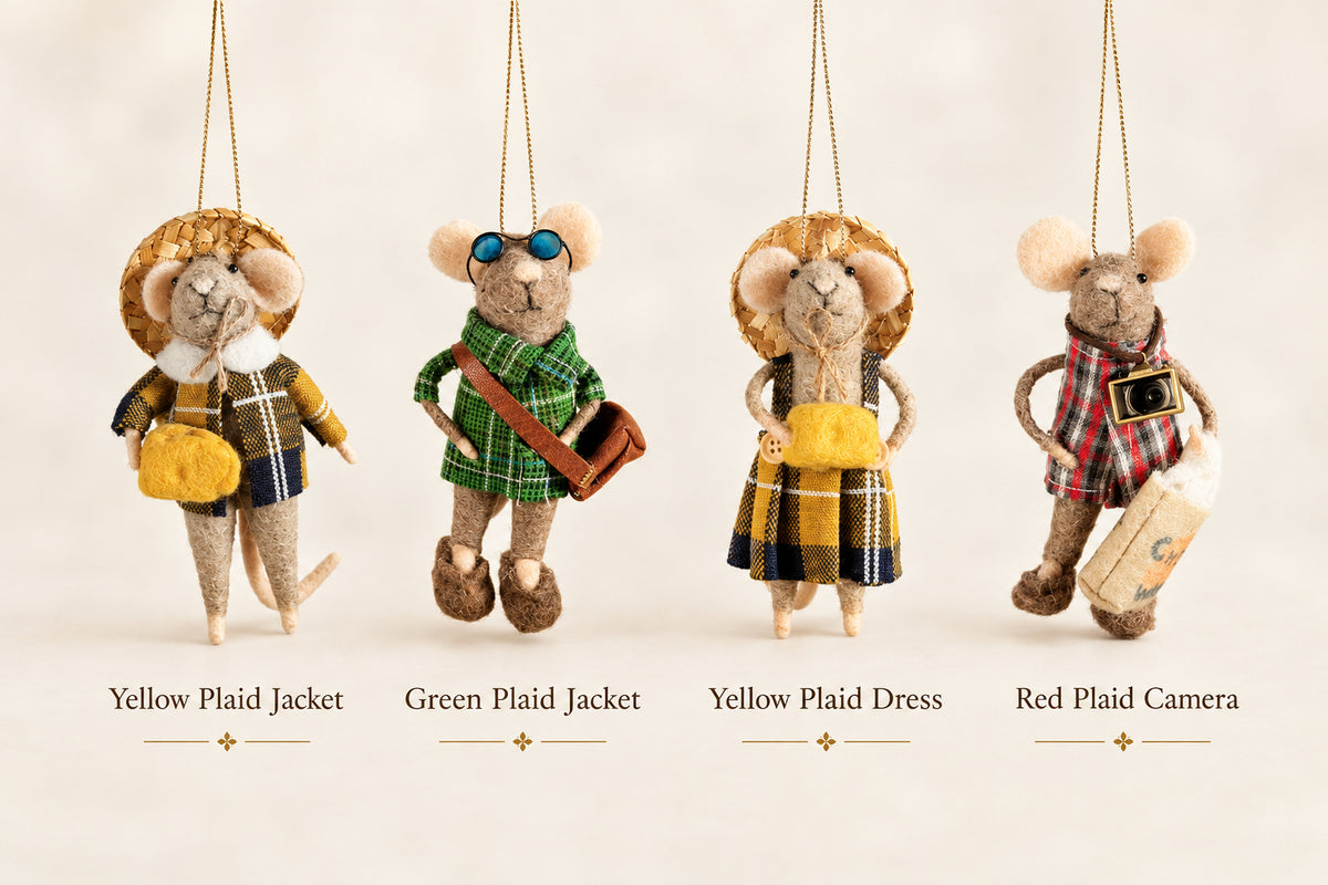 Wool Felt Tourist Mouse Ornament, 4 Styles