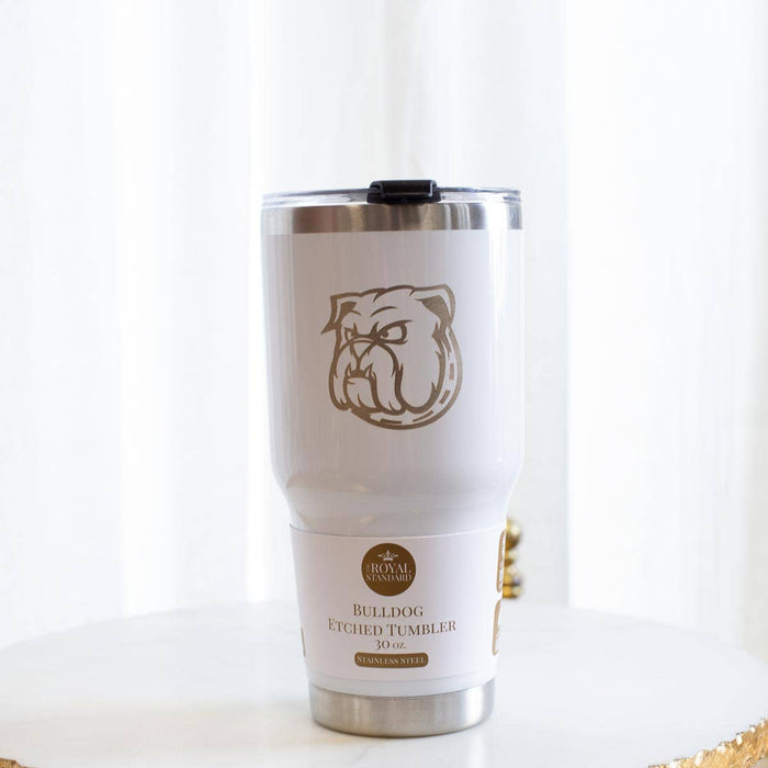 Bulldog Etched Tumbler- White/Stainless