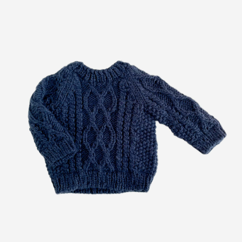 The Blueberry Hill - Fisherman Sweater, Navy | Hand Knit Kids & Baby