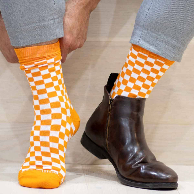Men's Checkerboard Socks   Orange/White   One Size