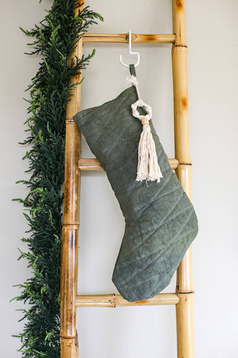 Linen Blend Bohemian Christmas Stocking