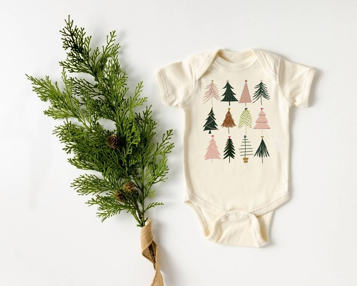 Boho Christmas Trees Natural Color Baby Bodysuit