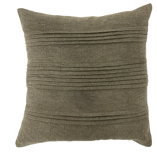 18" square cotton pleated olive pillow