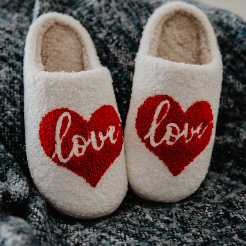 Heart with LOVE Fuzzy Slippers
