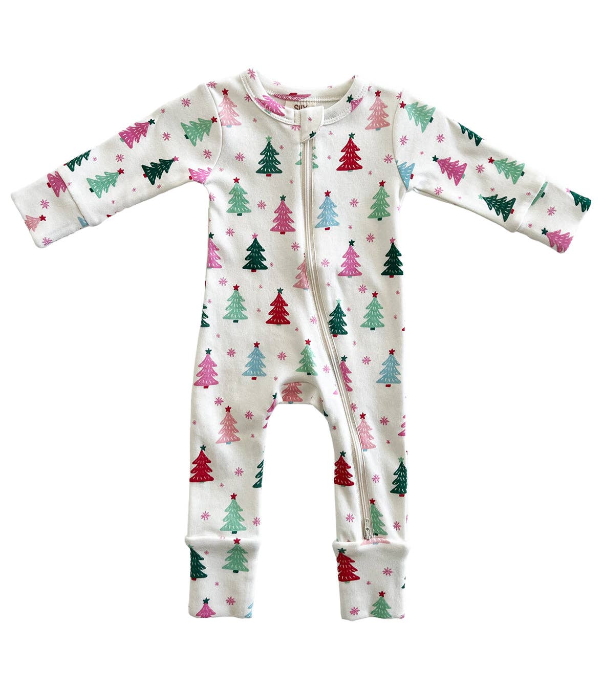 SIIX Collection - Christmas Trees Pink / Organic 2-Way Zip Romper