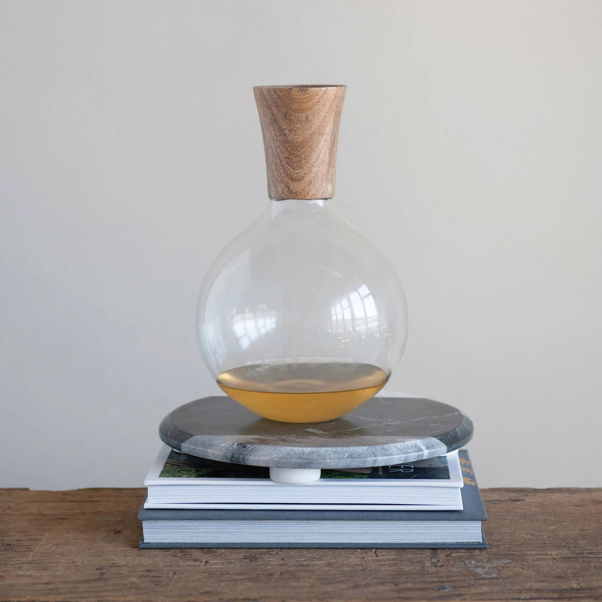 Glass and Mango Wood Decanter