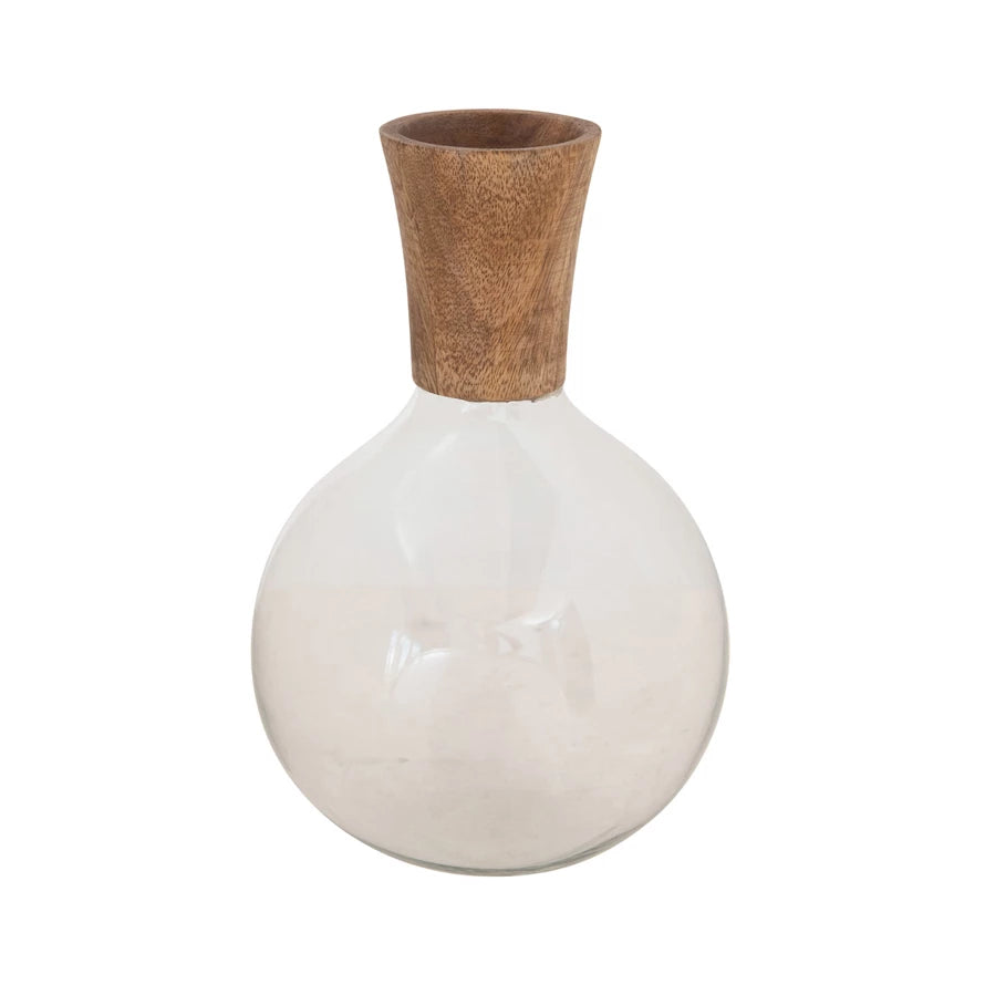 Glass and Mango Wood Decanter