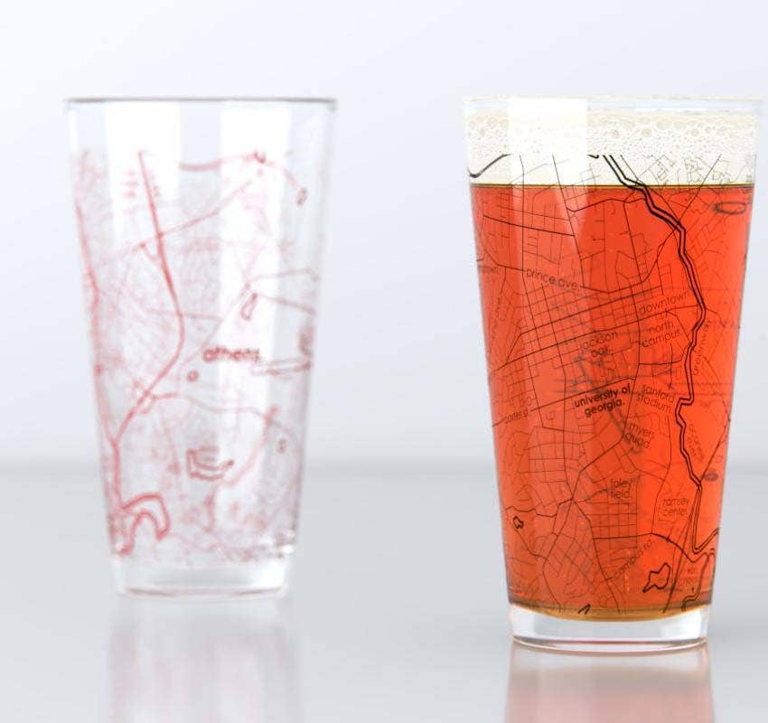 Athens University of Georgia College Town Map Pint Glasses