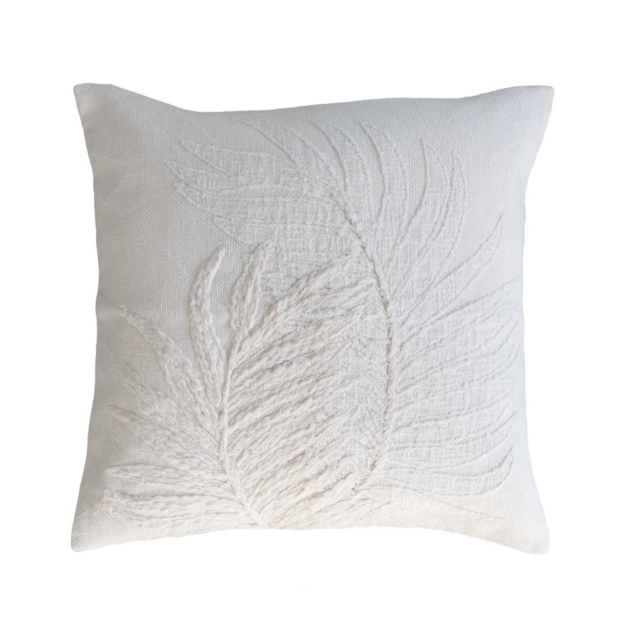 20" Cotton Pillow w/ Botanical Embroidery, Poly Fill