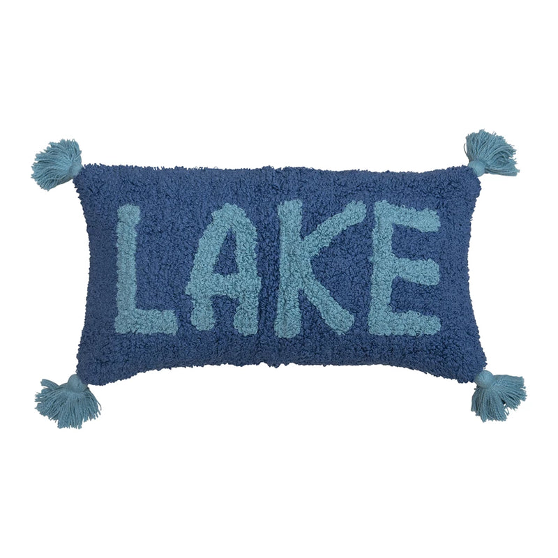 28" x 14" Punch Hook Lumbar "Lake" Pillow, with Tassels