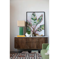 Ribbed Mango Wood Console Table w/ Marble Top