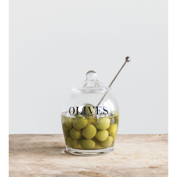 Glass Jar w/Stainless Steel Spoon - Olives